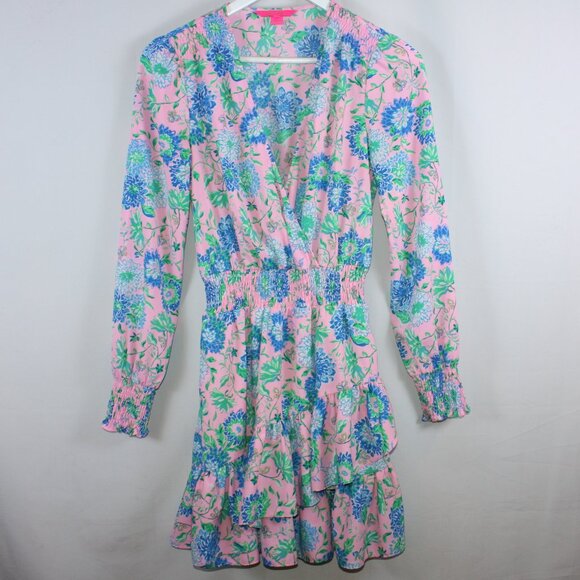 Lilly Pulitzer Dress Womens Sz 0 Multicolor Cristiana Long Sleeve Stretch Floral - Picture 1 of 14